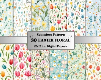 Papel digital floral de Páscoa sem costura, padrão botânico sem emenda de Páscoa, fundo de flores de primavera, padrão de jardim de Páscoa, papel de álbum de recortes