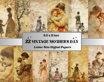 Papier numérique éphémère imprimable pour la fête des mères, collage mères et filles, pages mères, journal indésirable vintage, scrapbooking, fabrication de cartes