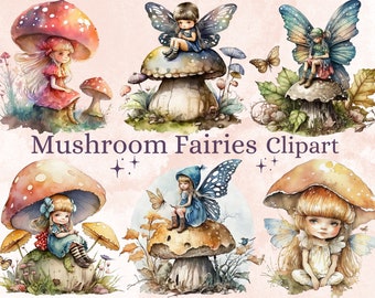 20 PNG acuarela seta hadas imágenes prediseñadas, paquete de PNG de hadas del bosque encantado, gráficos de cuento de hadas, hadas pequeñas florales Fairyland Clip art