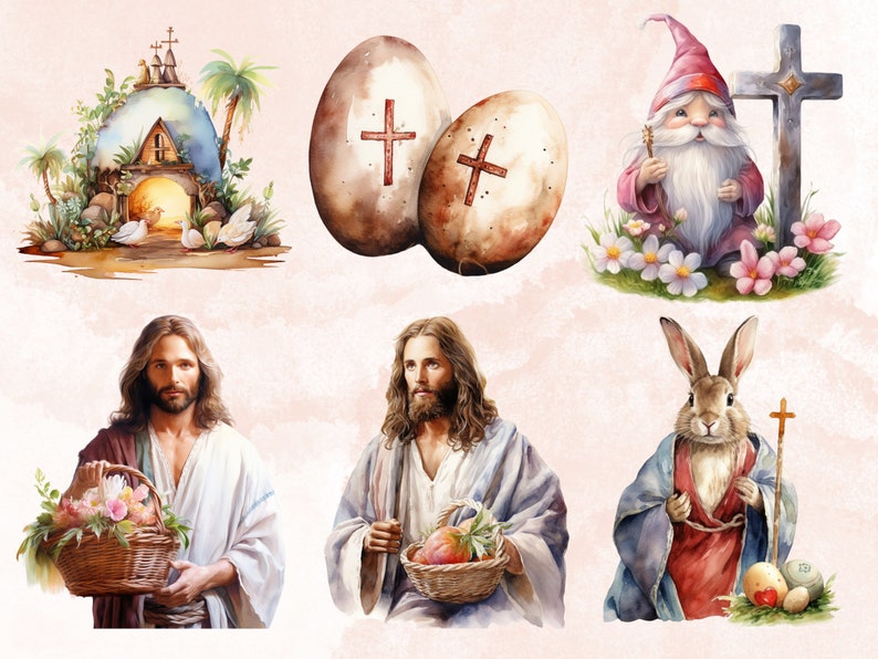 80 PNG Watercolor Christian Easter Clipart, Easter Jesus Illustrations ...
