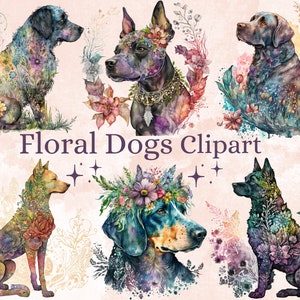 21 PNG aquarelle Floral chiens Clipart, chien Clipart aquarelle Bundle, chiens avec des fleurs, Kawaii chien PNG, chiens Image numérique téléchargements pack