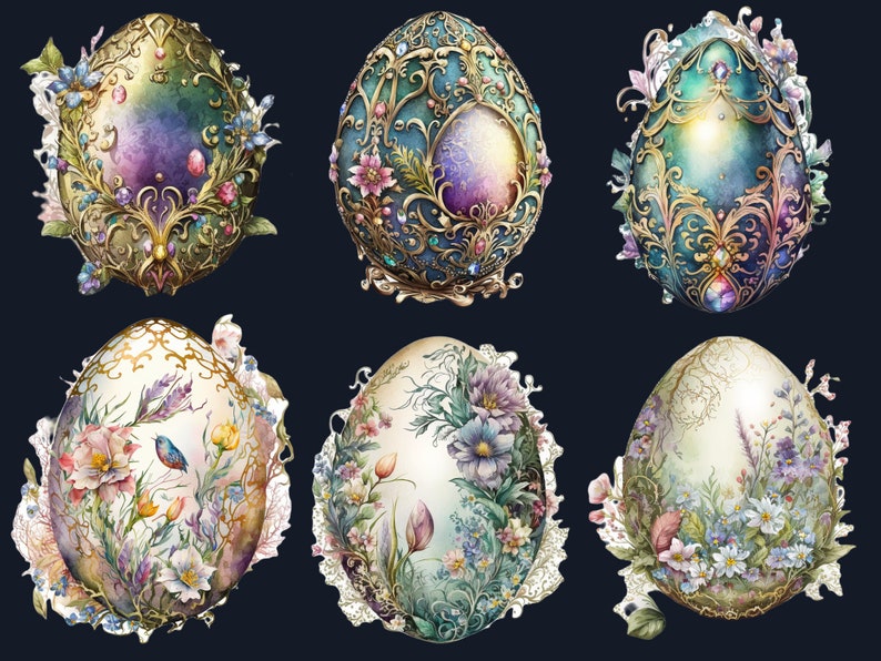 25 PNG Watercolour Easter Eggs Clipart, Floral Easter Egg Clip Art ...