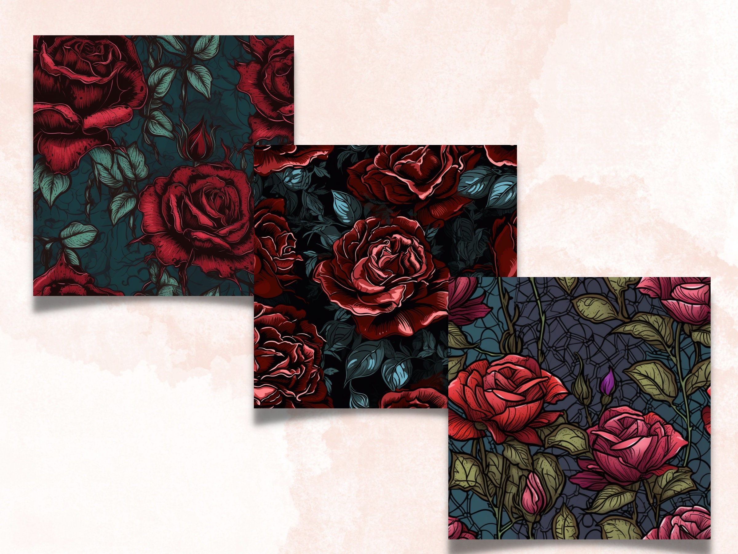 Seamless Gothic Roses Digital Paper, Gothic Roses Seamless Pattern ...
