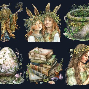 60 PNG Watercolor Ostara Clipart, Floral Spring Equinox Art Illustrations Clip art, Wheel of the Year png, Pagan Ostara Goddess Sublimation