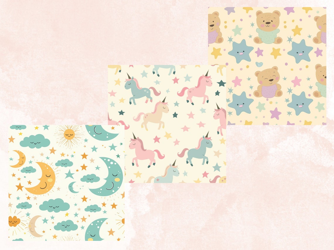 Pattern Paper Baby Seamless Pastel Baby Pattern Paper, Pastel Baby Nursery Ephemera ...
