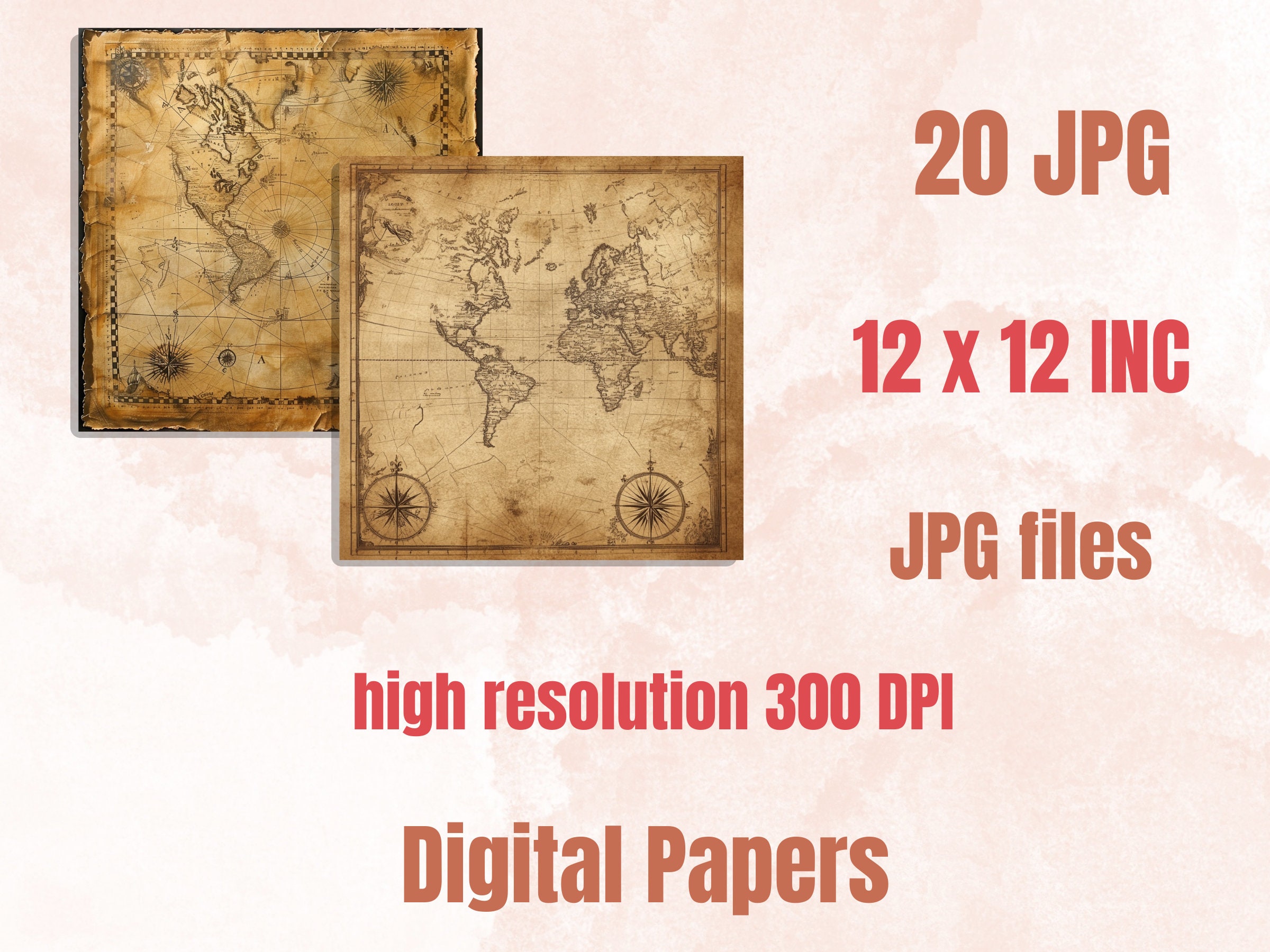 Old Maps Textures Digital Paper Pack, Antique Map Junk Journal Pages ...