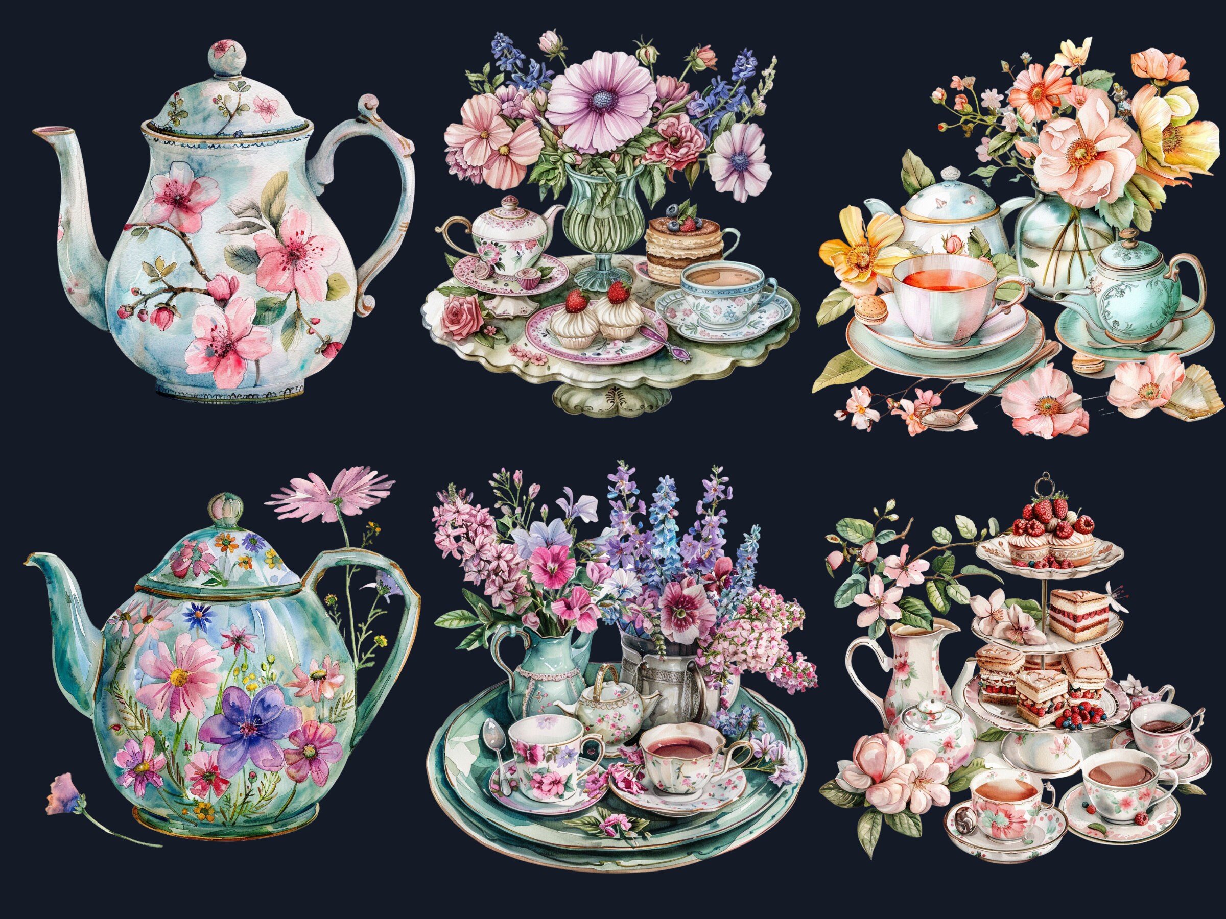 45 PNG Watercolor Spring Tea Time Clipart, Floral Spring Tea Party ...