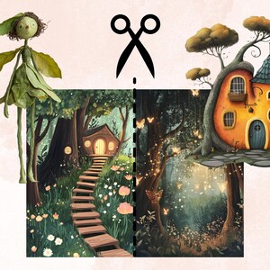 Whimsy Forest Collage Elements Kit, Whimsical Surreal Woodland Fussy Cut, Quirky Weird People Clipart, Junk Journal, Clipart Background