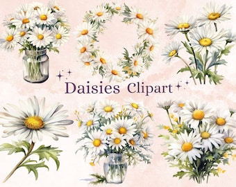 30 PNG Aquarell Gänseblümchen Clipart, Gänseblümchen PNG Clip Art Bundle, Frühling Blumen Clipart, Gänseblümchen Druck sofortiger Download, Gänseblümchen Grafik Sublimation