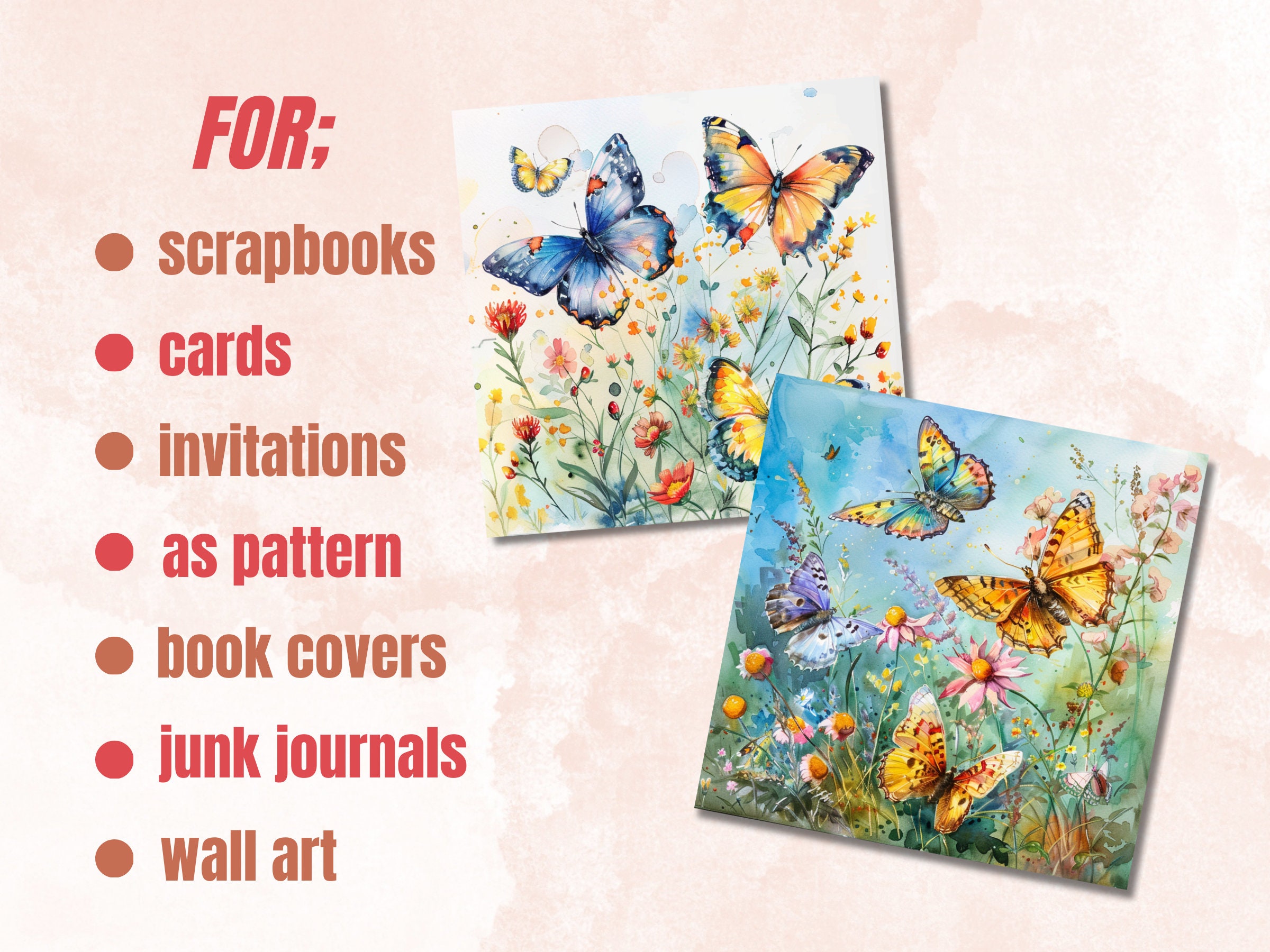 Watercolor Spring Butterflies Digital Paper, Floral Butterfly Junk ...