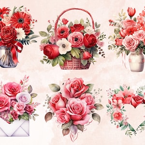 35 PNG Watercolor Valentine's Day Flowers Clipart, Floral Valentines ...