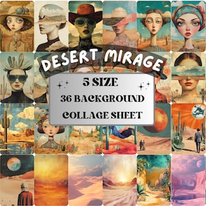 Desert Mirage Collage Paper, Whimsy Surreal Desert Mixed Media Art Sheet, Whimsical Ephemera Images, Pastel Junk Journal, Scrapbook Paper