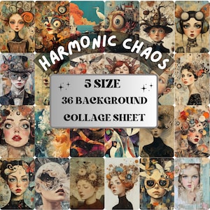 Whimsy Harmonic Chaos Collage Paper, Surreal Quirky Art Mixed Media Sheet, Whimsical Ephemera Images, Quirky Junk Journal, Scrapbook Paper