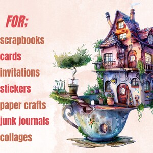 30 PNG Watercolor Quirky House Clipart, Whimsical Mushroom House Illustrations Clip art, Teapot Fairy House png, Cute Apartment Sublimation