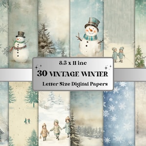 Printable Vintage Winter Digital Paper, Winter Wonderland Ephemera, Faded Snowy Pages, Download Junk Journal, Scrapbooking, Card Making