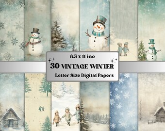 Printable Vintage Winter Digital Paper, Winter Wonderland Ephemera, Faded Snowy Pages, Download Junk Journal, Scrapbooking, Card Making