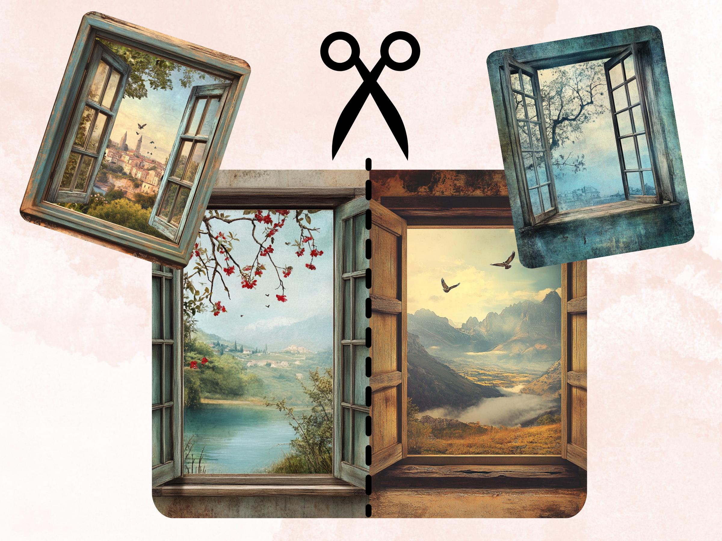 Windows Into Whimsy Collage Paper, Surreal Open Window Mixed Media ...