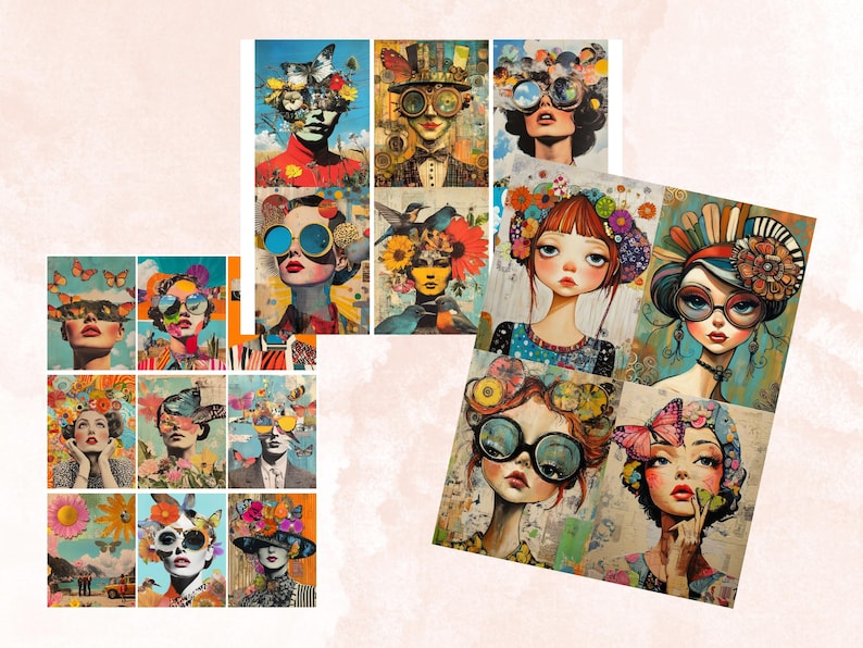 Whimsy Pop Whimsy Pop Art Collage Paper Kit, Surreal Background, Mixed Media Sheet ...