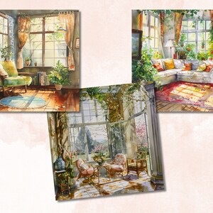 Printable Watercolor Spring Scenes Digital Paper, Cozy Spring ...