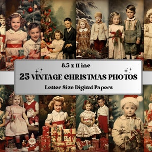 Druckbare Vintage Weihnachten Fotos Digitales Papier, Retro Weihnachts Fotografien, Xmas Noel Szenen Bilder, Journal, Scrapbooking, Postkarten