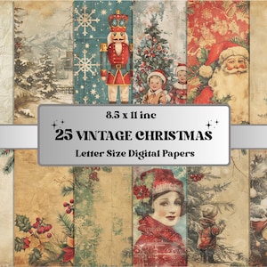 Printable Vintage Christmas Digital Journal Paper, Mixed Media Christmas Collage, Retro Xmas Noel Pages, Download Junk Journal, Scrapbooking
