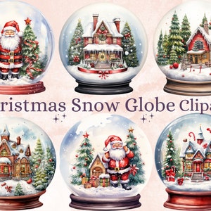 30 PNG Acquerello Natale Snow Globe Clipart, Buon Natale Cute Santa Clip art, Winter Wonderland graphic png, Xmas Noel Sublimation