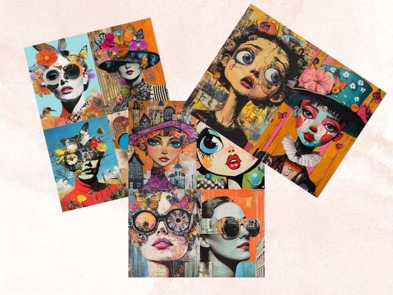 Whimsy Pop Whimsy Pop Art Collage Paper Kit, Surreal Background, Mixed Media Sheet ...