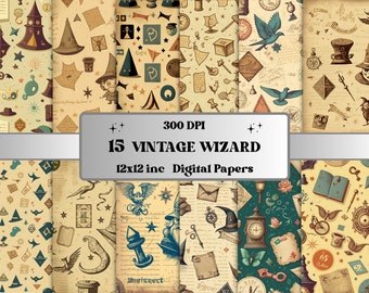 Vintage Wizard Digital Paper, Wizard school digital paper, wizard junk journal, magic background card, Dark academia digital paper pack