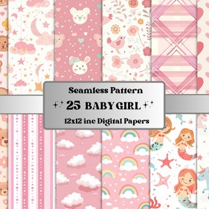 Baby-Mädchen-Muster-Papier, rosa Baby-Mädchen-Kinderzimmer-Ephemera, nahtlose neue Baby-Dusche-Seiten, Baby-Mädchen-Hintergrund, Baby-Mädchen-Muster