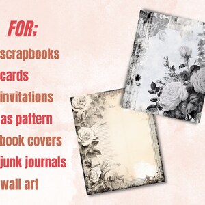 Black and White Shabby Chic Junk Journal Paper, Vintage Shabby Chic ...
