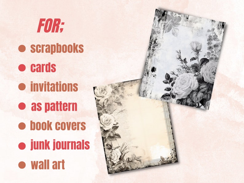 Black and White Shabby Chic Junk Journal Paper, Vintage Shabby Chic ...