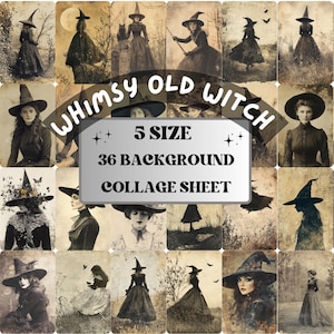 Whimsy Witch Photography Paper, Surreal Witch Mixed Media Sheet, Whimsical Witch Ephemera Images, Vintage Quirky Journal, Scrapbook Paper