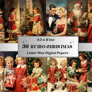 Printable Retro Christmas Digital Paper, Vintage Christmas Ephemera, Xmas Noel Scenes Postcard Set, Download Junk Journal, Scrapbooking