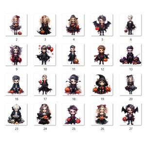 28 PNG Watercolor Little Vampires Clipart, Cute Creepy Halloween Illustrations Clip art, Gothic Baby Vampire png, Dark Fantasy Sublimation
