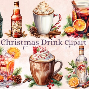 30 PNG Acquerello Natale Winter Drink Clipart, ClipArt di Buon Natale, Cioccolata calda, Cocktail, Birra, Vin brulè png, Xmas Noel Treats