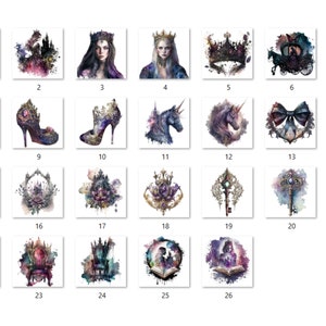26 PNG Watercolor Gothic Princess Clipart, Princess Clip Art Watercolour Bundle, Gothic Clip art png, Dark Fairytale Fantasy PNG Bundle