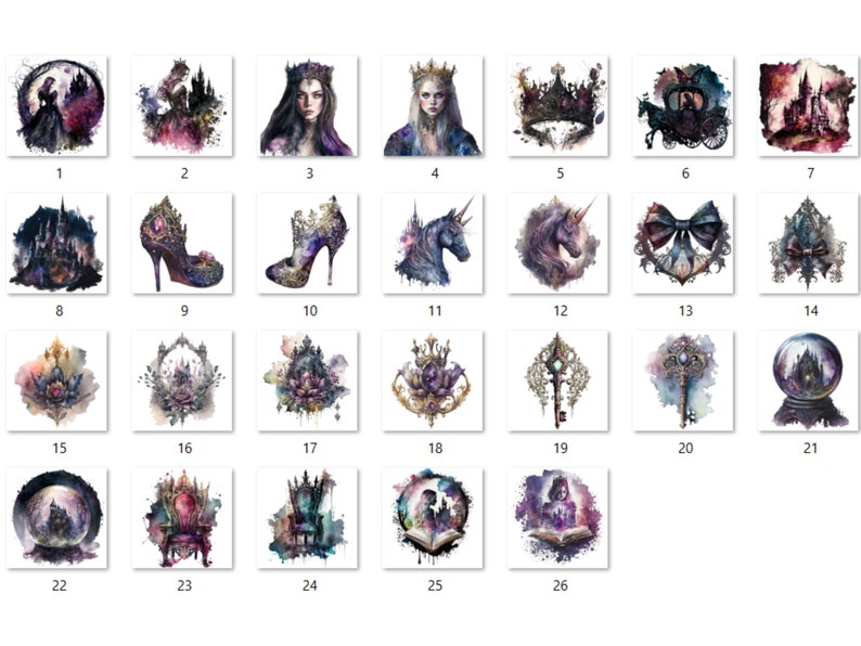 26 PNG Watercolor Gothic Princess Clipart, Princess Clip Art Watercolour Bundle, Gothic Clip art png, Dark Fairytale Fantasy PNG Bundle