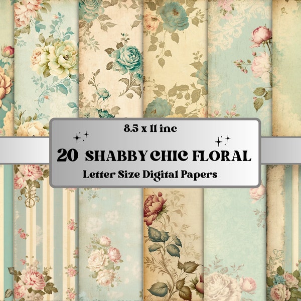 Printable JPG Pages Shabby Chic Floral Junk Journal Digital Paper Pack, Shabby Chic Scrapbook Paper, Vintage Journal Pages Ephemera Collage