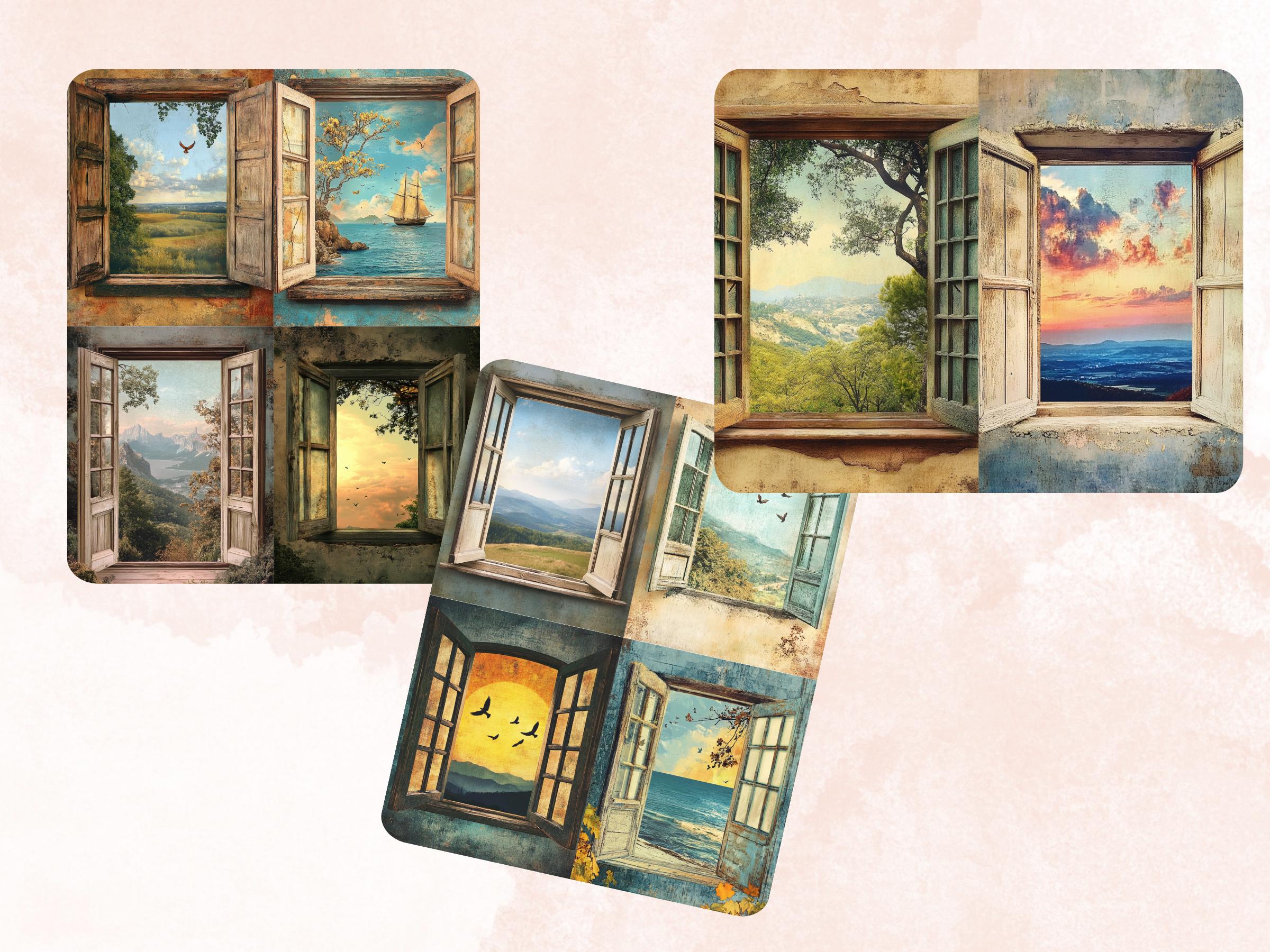 Windows Into Whimsy Collage Paper, Surreal Open Window Mixed Media ...