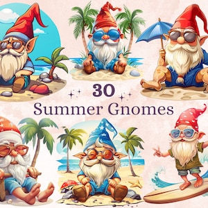 30 PNG Summer Gnomes Sublimation, Beach Gnome Png, Watercolor Garden Gnome Clipart, Summer Shirts Design, Funny Gnome PNG, Commercial Use
