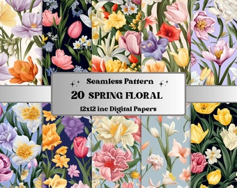 Seamless Spring Floral Digital Paper, Flowers Seamless Pattern, Spring Flowers Digital Paper Background, Blush Floral Sublimation Paper Pack