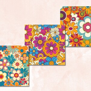 Seamless Retro Groovy Spring Flowers Digital Paper, Hippie Seamless ...