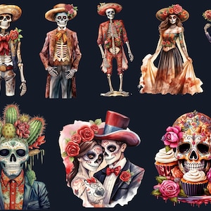 100 PNG Watercolor Día de Los Muertos Clipart, Day of the Dead Illustration Clip art, Mexican Halloween png, Sugar La Catrina Sublimation