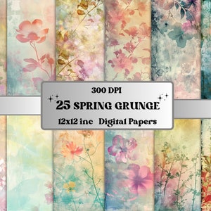 Spring Grunge Digital Paper Pack, Pastel Distressed Junk Journal Pages, Pastel Floral Grunge Textures, Printable Grungy Ephemera Scrapbook