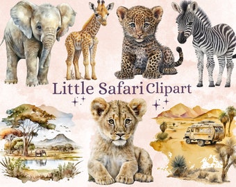 33 PNG Watercolour Safari Baby Animals Clipart, Jungle Safari PNG, Little African Animals Clip Art, Cute Safari Sublimation Digital Files