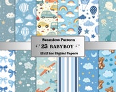 Seamless Baby Boy Pattern Paper, Blue Baby Boy Nursery Ephemera, Seamless New Baby Shower Pages, Baby Boy Background, Teddy Bear Patterns