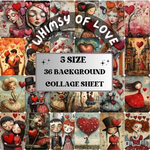 Whimsy of Love Collage Paper Kit, Valentines Day Mixed Media Art, Whimsical Romantic Ephemera Images, Surreal Junk Journal, Scrapbook Paper