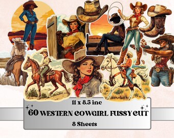 Western Cowgirl Fussy Cut Pages, Desert Girl Fussy Cut Ephemera Sheet, Wild West Retro Cowgirl Journal Add On Kit, Retro Mixed Media Collage