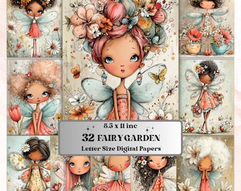 Fairy Garden Digital Paper Pack | Enchanted Botanical Junk Journal Scrapbook Printable (32 Sheets)