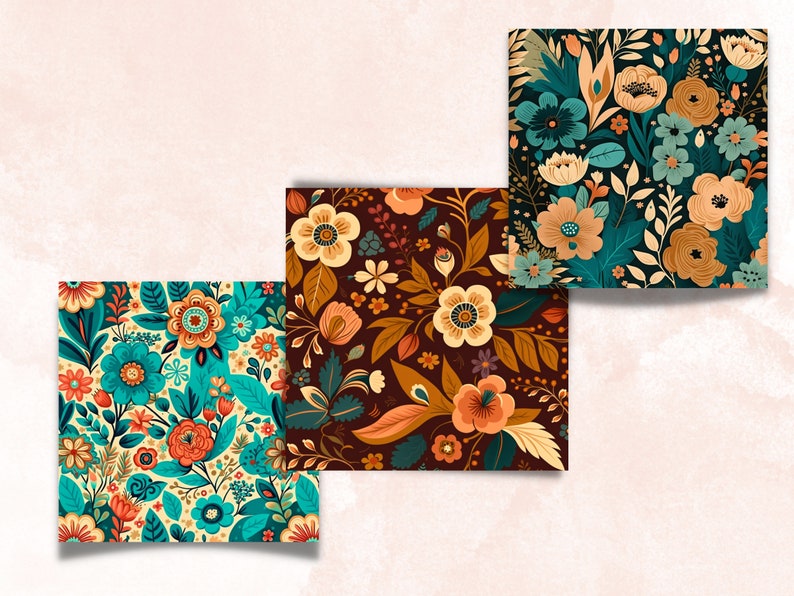 Boho Floral Digital Paper, Boho Flowers paper pack, floral journal and scrapbooking pages, Bohemian Flowers Backgrounds, Floral Card Pack